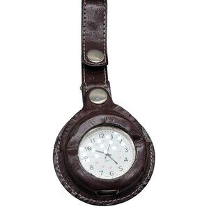 Quartz Pocket Watch Vintage Silver Tone Leather Carrying Case 48mm Open Face